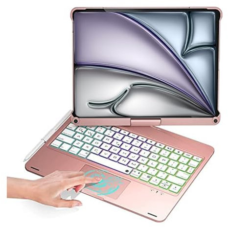 Zienstar-Funda con Teclado Español Rotación 360° para iPad Air 11 M2/M3,Air 4/5 10.9, iPad 10th /11th (A16) iPad Pro 11 (2018-2022),Retroiluminado,Trackpad Click-Rosa