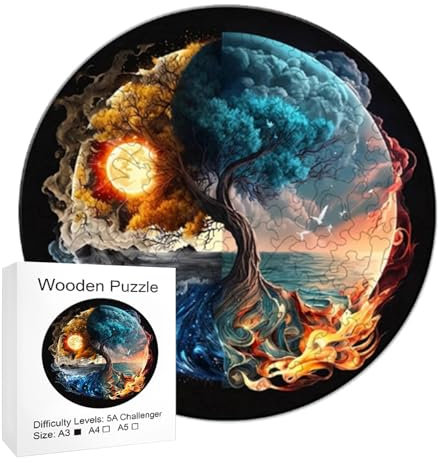 Doafoce Holzpuzzle Erwachsene Holz Erwachsene Baum des Lebens Puzzle Einzigartige Pflanze Holz-Puzzle Yinyang Baum puzzleTree of Life aus Pflanzen (A)