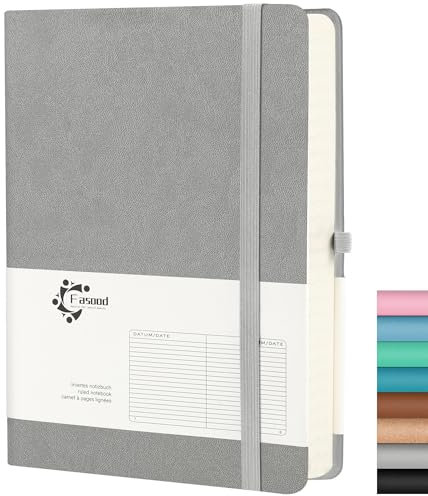 Notizbuch A5 Liniert, Hardcover Journal Notizbücher, mit 320 Seiten, 100g/m² Dickes Papier, Mehrfarbige Registerkarten, Stiftlasche und Dokumententasche, Geeignet für Schulen und Büros (Grau)