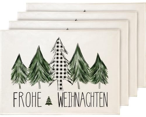 YCOLL Platzset Weihnachten 4er Set Weihnachtsdeko Tisch Tischsets Platzsets Abwaschbar Platzdeckchen Grün Weihnachtsuntersetzer für Drinnen und Draußen Esszimmer Party Dekoration 30x45cm