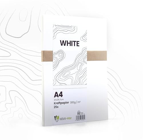 nature-eco 25 Blatt dicker weißer, einseitig glatter Karton DIN A4 extra dick 300 g/m² als Bastelkarton oder Kreativkarton Papier Pappe oder stabiler Postkartenkarton zum basteln
