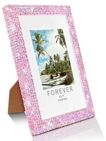 GUFONKOD 5x7 Bling Picture Frame With Sparkle Rhinestone for Tabletop, Glitter Shiny Diamond Crystal Photo Frame Wall and Tabletop Display for Home Décor, Horizontally or Vertically,pink