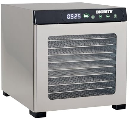 LEM Products BigBite 10-Tray Stainless Steel Dehydrator, Food Dehydrator for Beef, Meat, Vegetables and Fruits, Includes Dryer and 10 Trays, Silver