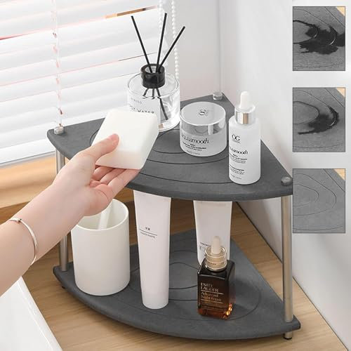 Meyufave 2-stöckiger Badezimmer-Organizer, Kieselstein-Badezimmer-Tablett für Theke, wasserabsorbierendes Steintablett, geeignet für Küche, Bad, Wohnzimmer