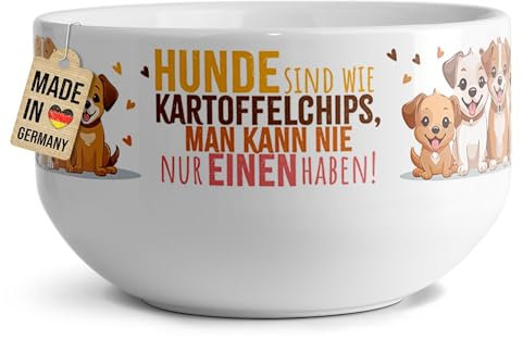 PR Print Royal Müslischale mit lustigem Spruch - Hunde sind wie Chips - Persönliches Geschenk für Hundebesitzer, Hundeliebhaber, Weihnachten, Geburtstag | Keramik Schüssel, 500 ml