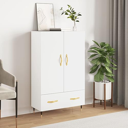 KLYEON Highboard Weiß 69,5x31x115 cm Holzwerkstoff,Modernes Highboard aus Holzwerkstoff mit Metallbeinen für viel Stauraum (weiß) Diele & Flur Möbel