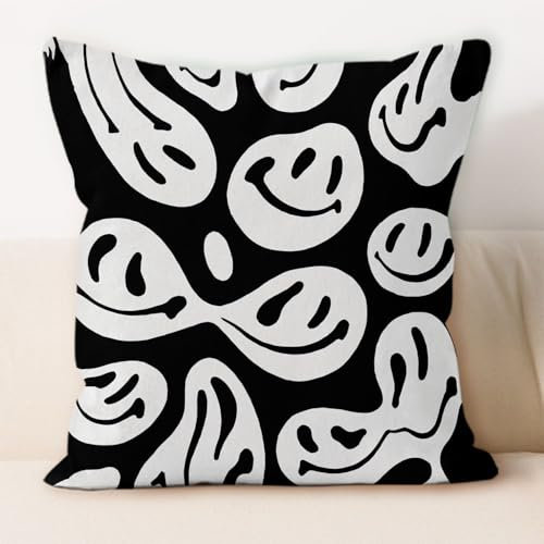 Kissenbezug 40X40 Weißes Smiley-Gesicht Outdoor Kissen Mit Unsichtbarer Reißverschluss,Samt, Kurzer Plüsch Sofakissen Dekorativ Zierkissenbezüge Langlebig Kopfkissenbezug,Dekokissen Hüllen