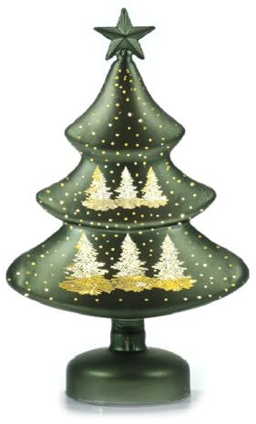 Albero di Natale in Vetro Soffiato h32 Elegante Decorazione con Luci Calde in Rosso/Oro, Verde/Oro e Oro, Ideale per Regali Decorazione addobbo casa (Verde)
