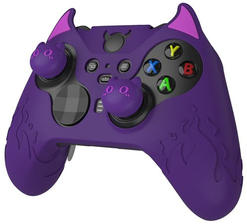 playvital Cute Dämon Silikonhülle für Xbox Elite Wireless Controller Series 2, Anti-Rutsche Schutzhülle Case Cover Zubehör für Xbox Elite Series 2 Core mit Daumengriffkappen-Lila