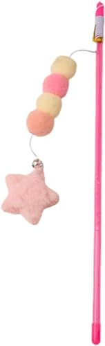 Hehglng Pink Cat Stick Toy Elastic Rope Plush Ball Star Pendant Bite-Resistant Comfortable Grip Relieve Boredom Handmade Kitten Teaser Wand Cat Mice and Animals Toys