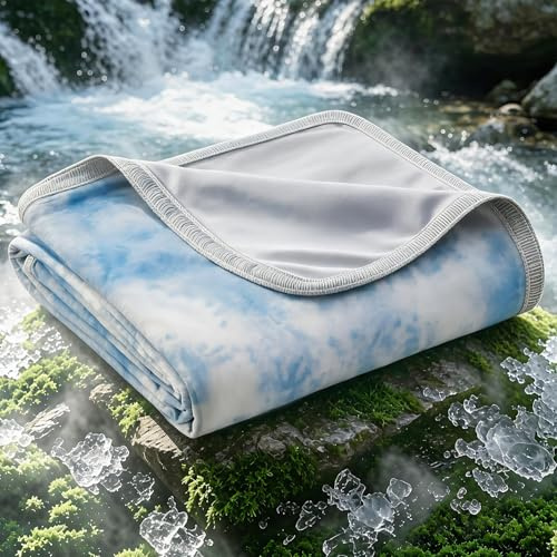 EMME Cooling Blanket for Summer, Q-Max >0.45 Night Sweats 274x228cm, Throw Blanket Thin Lightweight, Keep Cooling Breathable Summer Watercolor Blue Blanket, King Bed, Sofa,Chair