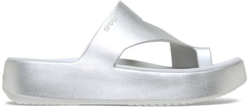 Crocs Women's Getaway Toe Loop Platform Sandals, LiteRide Comfort, Silver, 6 UK