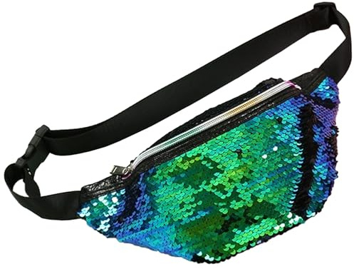 GWAWG Pailletten Tasche für Meerjungfrau Kostüm Damen Glitzer Bauchtasche für Karneval Mottoparty Hüfttasche 80er Jahre Mermaid Accessoires Funkelnde Gürteltasche für Halloween Fasching Festivals