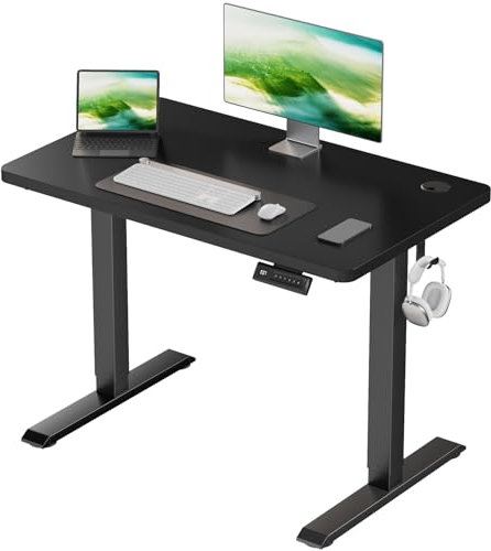 JUMMICO Höhenverstellbarer Schreibtisch KOMPLETTE TISCHPLATTE Elektrischer Schreibtisch Höhenverstellbar mit Memory-Funktion Steh-Sitz Tisch Computertisch 110 x 60 cm Schwarz