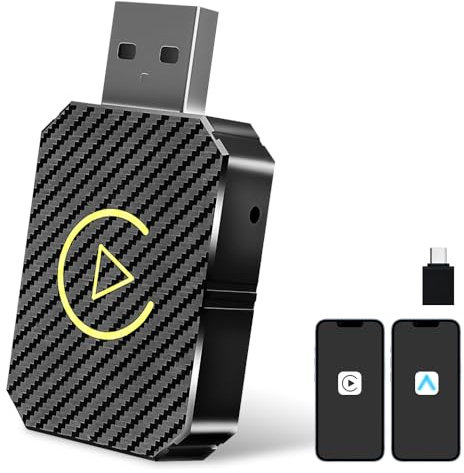AVCXEC Adattatore Carplay/Android Auto Wireless, Mini Stick per Converte Android Auto/Carplay Cablato in Wireless, Compatibile con iOS 10+ Android 11+, USB C/A, Plug & Play
