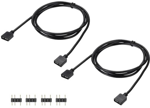sourcing map 2 Pcs ARGB Extension Cable, 5V 39 3 Pin 1 to 1 Female to Female ARGB Adapter Cable with 3 Pin Male Connectors for PC Computer ARGB Fan/LED Lights, Black