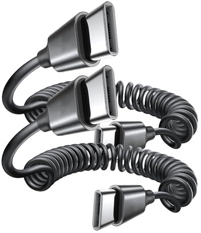 2Pack USB-C to USB-C Coiled Cables – [5FT/1.5M] Retractable Fast Charging Charger USBC Cord for Samsung Galaxy A17/A16/S25, Google Pixel 10 Pro XL, iPhone Air/17 Pro Max/16/15 Android Auto Car Wire