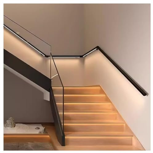 GZHERVICES Pasamanos De Escalera LED, Pasamanos con Sensor De Cuerpo Iluminado, Luz De Pared Larga De Aleación De Aluminio, Pasamanos De Escalera Luminoso(Black-Right,1.5m/4.92ft)