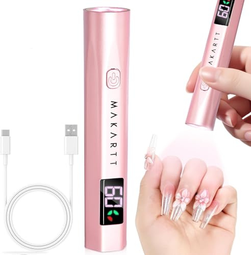 Makartt UV Lampe für Gelnägel - Handheld Mini LED UV lampe Nägel Portable Lumière Nail Dryer for Curing Gel Polish Nail Glue Rechargeable USB with LCD 2 Timer for Fast Drying Home Salon Pink