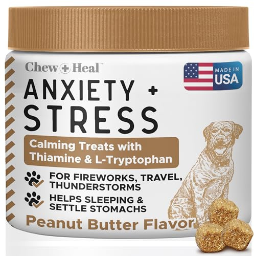 Calming Chews for Dogs - 30 Peanut Butter Melatonin Dog Sleep Aid & Calming Dog Treats with Thiamine, L-Tryptophan & Ginger