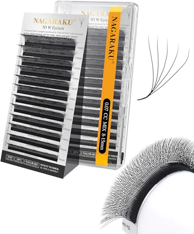 NAGARAKU 5D W Cils 0.07 CC 8-15mm Mat Noir Volume Russe Éventails Préfaits | Base Fine Fibres Douces Et Légères Courbure Stable Volume Uniforme Résultat Naturel Gain De Temps Pour Les Professionnels