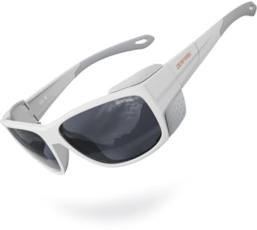 DEAFRAIN Sport Polarized Sunglasses for Men Women with Removable Side Shields for Hiking Skiing Climbing Traveling White Glasses UV400 Protection