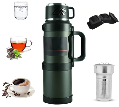 Bottiglia termica sottovuoto da 2,5 l, in acciaio inox, con manico per infusore per tè, tazza da caffè, per esterni, ufficio, scuola, sport, bevande calde e fredde, tappo a torsione