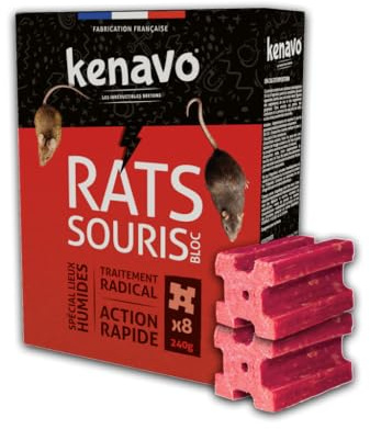 Kenavo Appâts Blocs Anti Rats et Souris Élimine Rats et Souris | Action Rapide et efficacité radicale | Appâts rodenticides prêts à l’Emploi pour Usage intérieur et extérieur | 240g