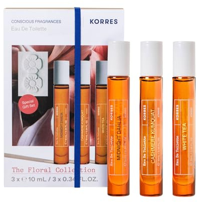 KORRES The Essential Collection EDT Reiseset für Sie – 3x10 ml, vegan | Duftphiolen mit Roll-On, Midnight Dahlia, White Tea & Cashmere Kumquat, ideal zum Kennenlernen, Verschenken und für unterwegs