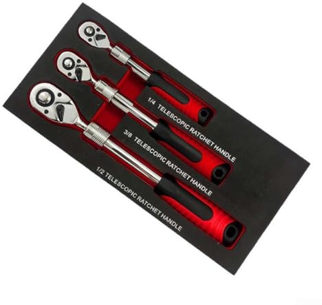 Trurovem Lot de 3 clés à cliquet télescopiques à 72 dents bidirectionnelles avec libération rapide, poignée extensible réglable de 25,4 à 43,2 cm pour douilles d'entraînement de 1/4, 3/8, 1/2
