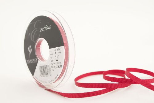 Berisfords 41025 20 m x 6 mm Polyester Grosgrain Ribbon, Cardinal