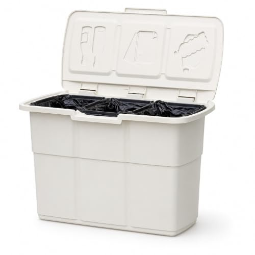 DEA HOME Ecopat Pattumiera per raccolta differenziata bianca 75x37x50h cm, 3 scomparti da 25 litri, con clip fermasacco, in plastica resistente riciclata, ideale per interni ed esterni