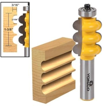 Yonico 16160 3/16-Inch Radius Triple Flute Triple Flute Furniture Trim & Molding Router Bit 1/2-Inch Shank