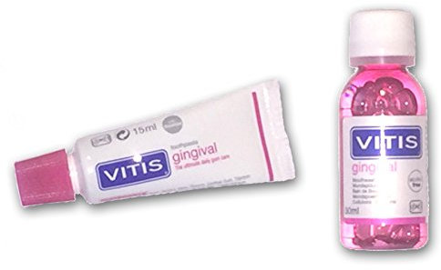 Vitis Gingival Mini-Reise-Set – Zahnfleischzahnpasta 15 ml + Zahnfleisch-Mundspülung 30 ml – glutenfrei