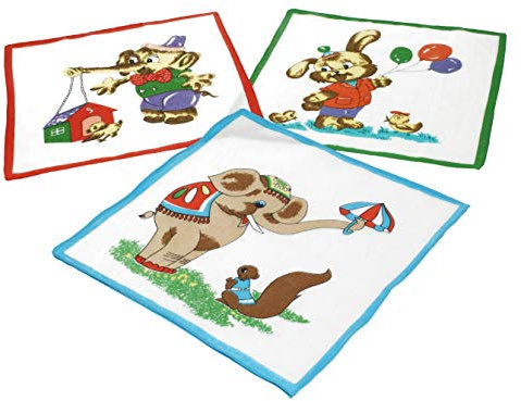 Betz 12 Stück Kinder Stoff Taschentücher Kindertaschentücher Set Größe 26x26 cm 100% Baumwolle Tier Motive Design 3