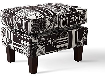 SalesFever® Hocker in schwarz-weiß, Polsterhocker im Kolonialstil, 100% Polyester, Patchwork, strapazierfähig, bequemer Komfort, 64x 48 x 48 cm,