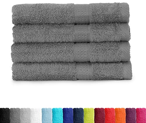 BaSaTex - Handtuch Set für Haushalt & Gäste 4er Pack - Frottee-Handtücher mit Aufhängeschlaufe aus weicher Baumwolle in 50x100cm- Waschtücher für Bad Öko-Tex Made in Green - Anthrazit