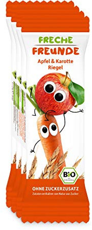 FRECHE FREUNDE Bio Fruchtriegel Apfel & Karotte, Obst & Gemüse Riegel für Babys und Kinder ab 1 Jahr, fruchtiger Snack ohne Zuckerzusatz, vegan, laktosefrei, 6er Pack, 6x (4x 23g)