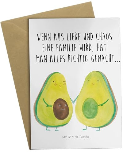 Mr. & Mrs. Panda Grußkarte Avocado Pärchen - Geschenk, Veggie, Avocados, Frucht, Klappkarte, Babyshower, Hochzeitskarte, Schwangerschaft, Liebe,