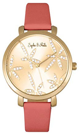 Sophie and Freda Key West Women's Quartz Dark Pink Genuine Leather Gold Watch SAFSF4304