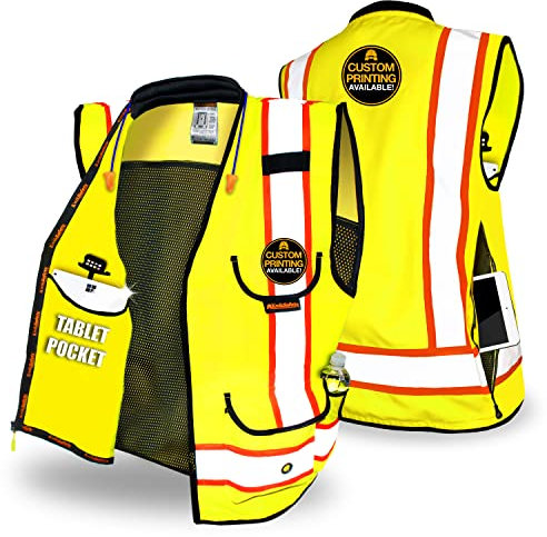 KwikSafety Charlotte, NC Godfather Sicherheitsweste [gepolsterter Kragen + Tablet-Tasche] 9 Taschen Klasse 2 PSA ANSI getestet OSHA, Gelb | 1 Packung, Large