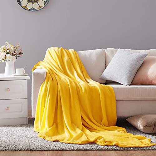 Hboemde Weiche Sommerdecke Queen-Size-Fleece, warm, flauschig, Überwurf, Decke, leichte Mikrofaser, für Couch, Bett, Sofa, alle Jahreszeiten (gelb, 90 x 90)