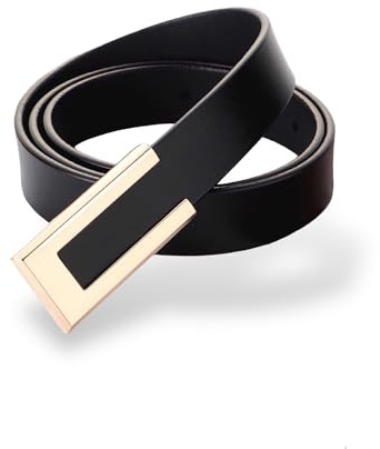 Damengürtel aus echtem Leder, langlebig, goldfarben, einfarbig, Schnallenbund für Hosen, Jeans, Schwarz, For Waist 28- 34, Women Size S-M, 4-6