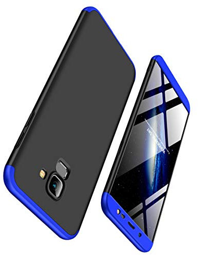 ZSCHAO Coque Samsung Galaxy J6 2018 360 Degres Ultra Slim Fine Antichoc +avec Verre trempe Housse Case Coque Galaxy J6 2018 Rigide Dur Anti Choc Integral Noir Mat Case Cover pour Galaxy J6 Noir+Bleu