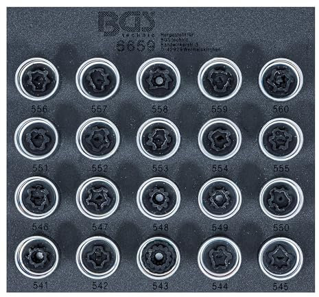 BGS 6659 | Werkstattwageneinlage 1/6: Felgenschloss-Werkzeug-Satz für VAG | 20-tlg.