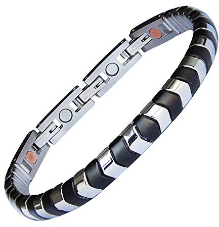 Flex Power Energie Neodym Magnet Armband mit Kupfer Energetix 4you 566 Cu schwarz silber gravierbar Magnetix Retro Design 1232 Größe S - M 16-20 cm