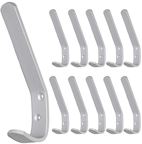 White Hinge 20x Double Arm Hooks in a Satin Silver Finish 5 Strong Aluminium Construction for Cloakroom Walls & Doors, Gym Changing Rooms, Hats, Coats, Bags & More
