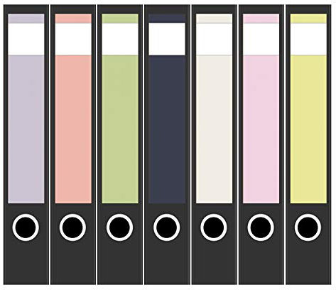 Ordneretiketten | 7 Aufkleber für schmale Akten-Ordner | Farb-mix Pastell | selbstklebende Design Akten-Etiketten | Deko Sticker für Rückenschilder Ordnerrücken | zum Beschreiben