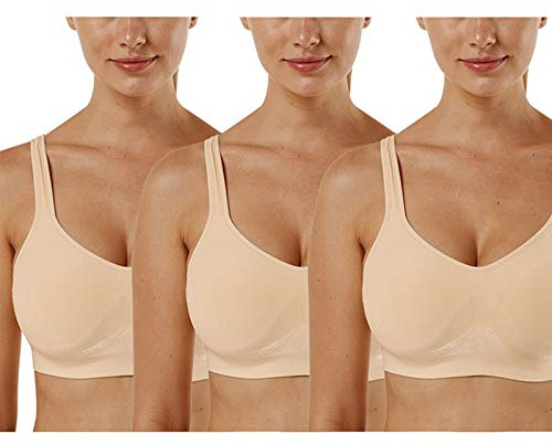 Vertvie Damen 1/2/3er Set Sport BH Einfarbig Ohne Bügel Bustier Klassische Bequem Stretch Bra Mittle Halt Gepolstert Wohlfühl-BH(Beige,L)