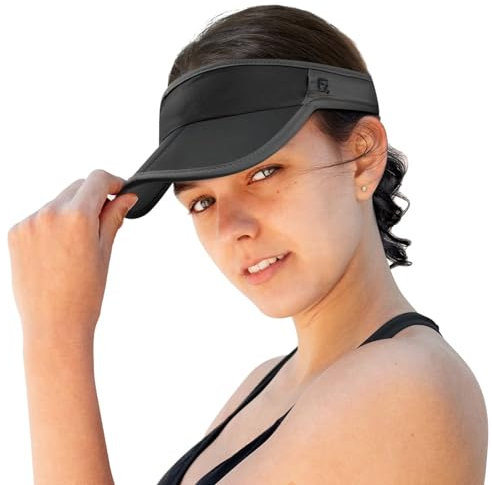 GADIEMKENSD Sun Visors Hats for Women Mens Beach Hat Summer Straw Sunhat Fashion Foldable Wide Brim Sombreros para Mujer Ponytail Caps UV Protection for Run Hiking Golf Football Black Dark Gray